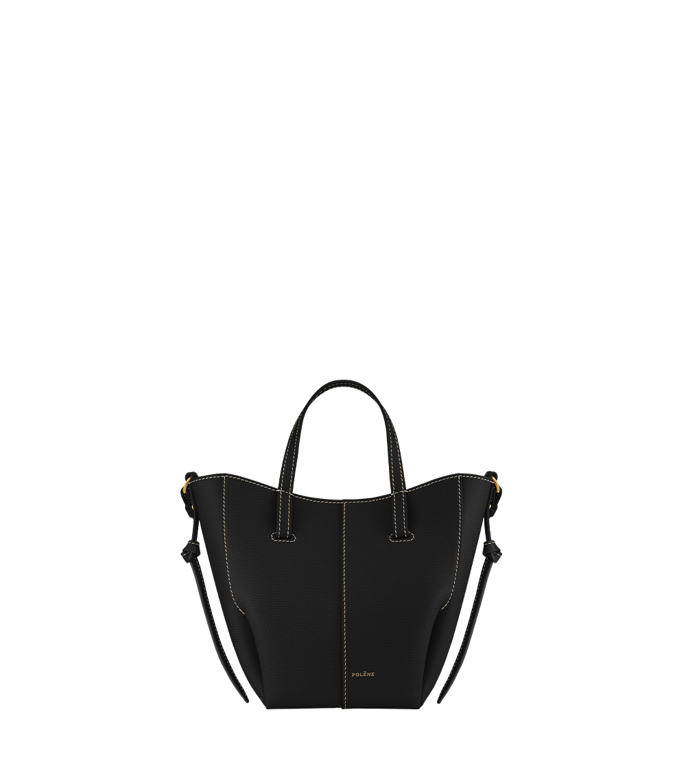 Polene Paris Cyme Tote Nano - Noir Grainé Coutures Écrues