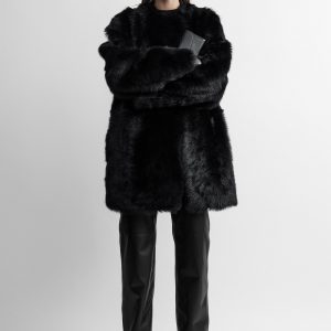 Toteme Studio Short silky shearling coat black