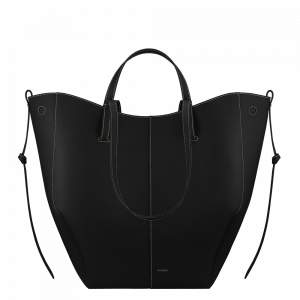 Polene Paris Cyme Tote - Noir Grainé Coutures Écrues