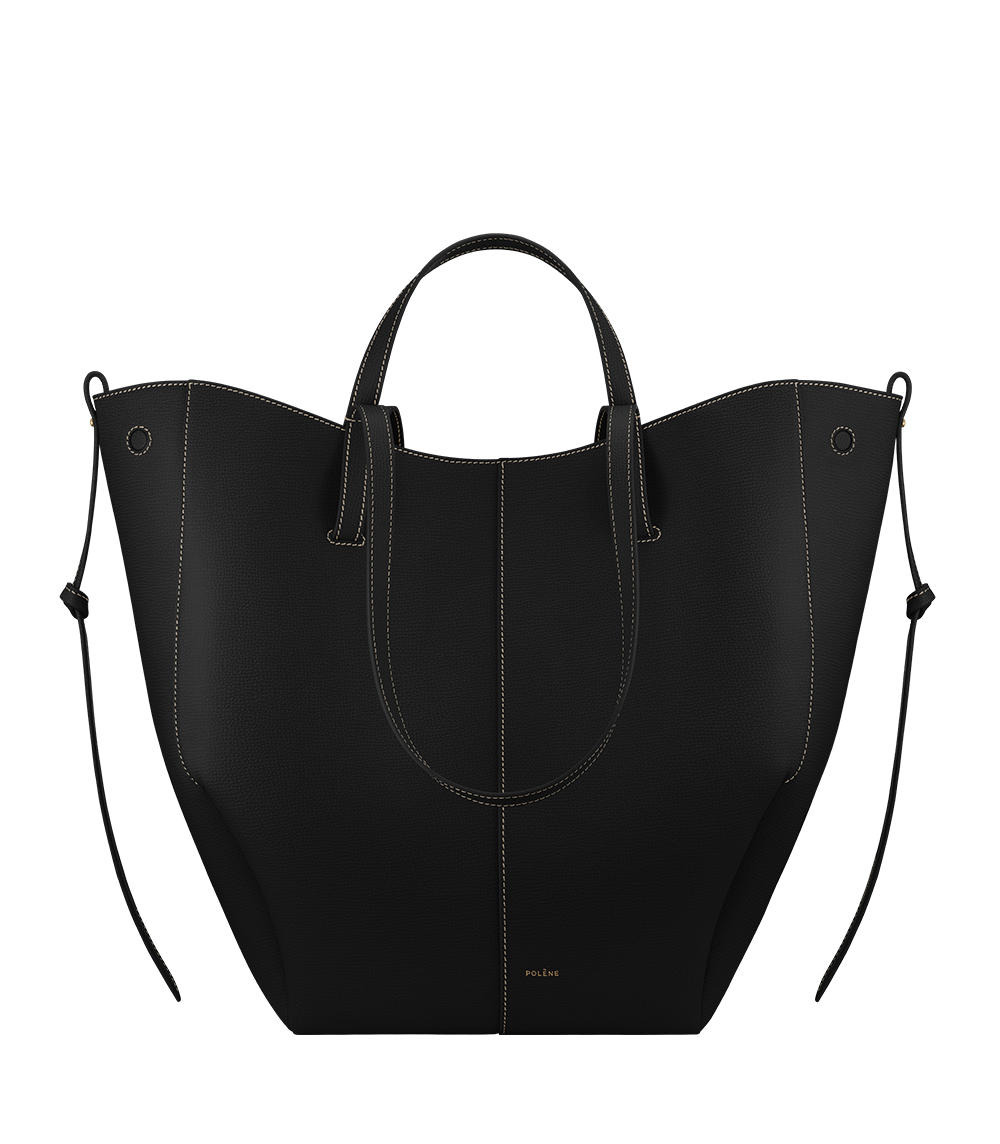 Polene Paris Cyme Tote - Noir Grainé Coutures Écrues