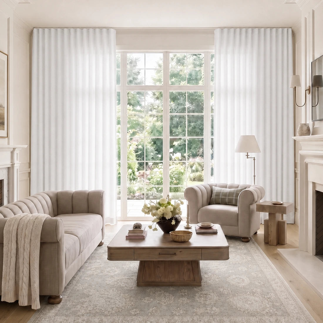 TWOPAGES Isabella Cotton Ripple Fold Curtain with Snap Tape - Lora Track