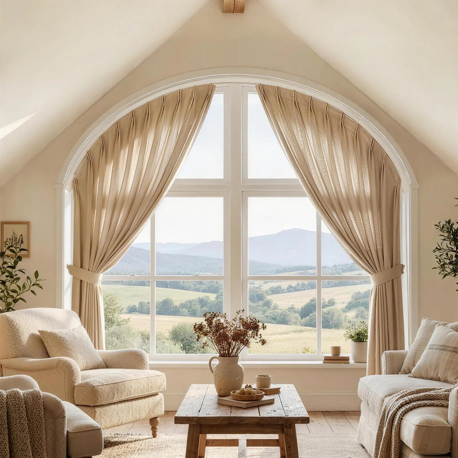 TWOPAGES Custom Arch and Triangle Window Curtains with Track