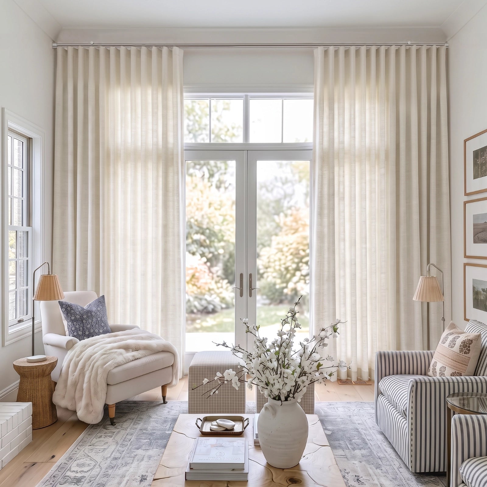 TWOPAGES Jawara Linen Cotton Ripple Fold Curtain with Snap Tape - Cato Traverse Rod