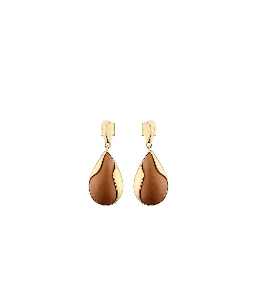 Polene Paris Boucles d’oreilles Ormé - Dorée Cuir Camel