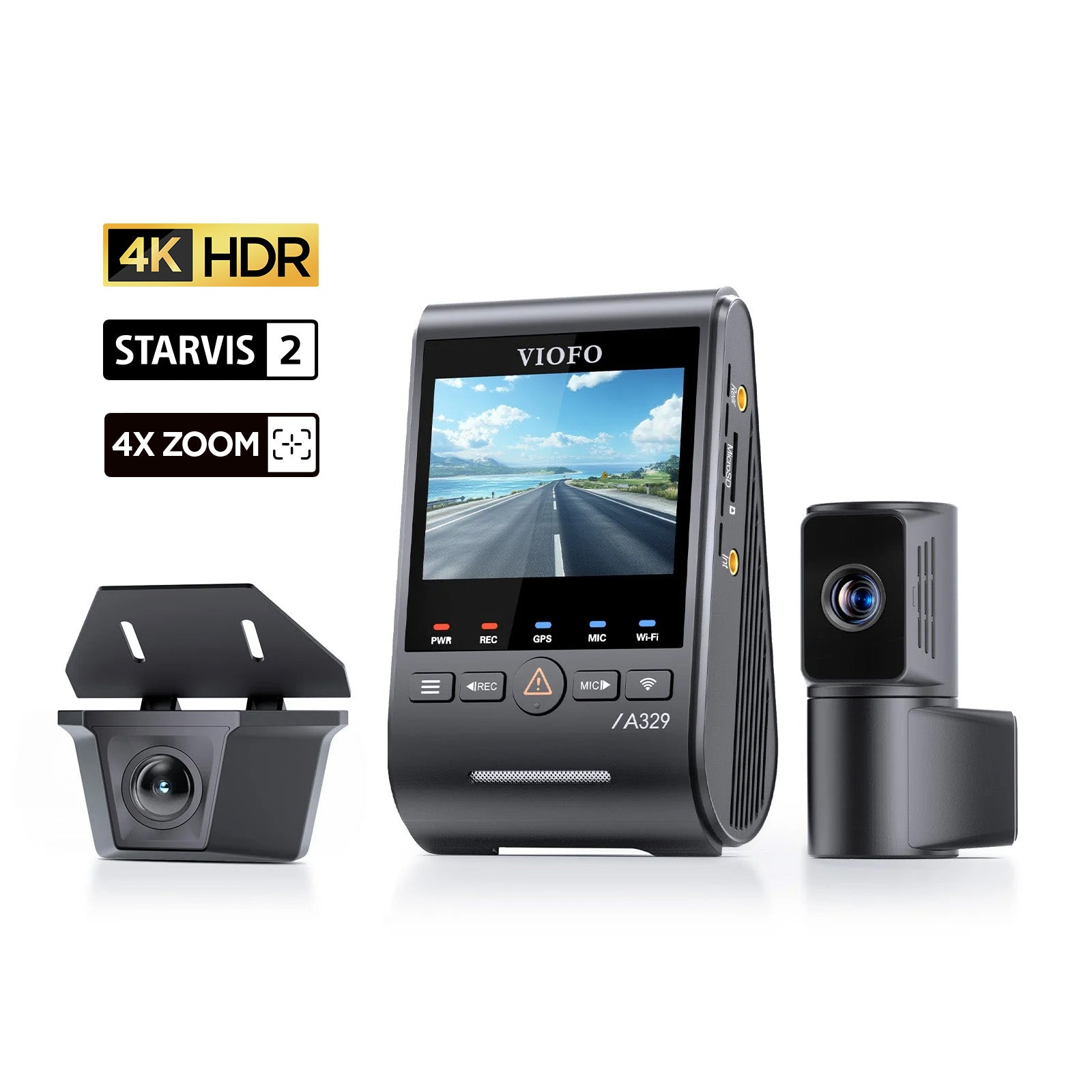 VIOFO A329TW 3CH 4K 30FPS Front+2K Telephoto Camera+2K Waterproof Camera, Sony STARVIS 2 S