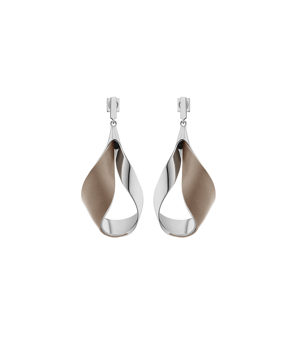 Polene Paris Boucles d’oreilles pendantes Ormé - Argentée Cuir Taupe