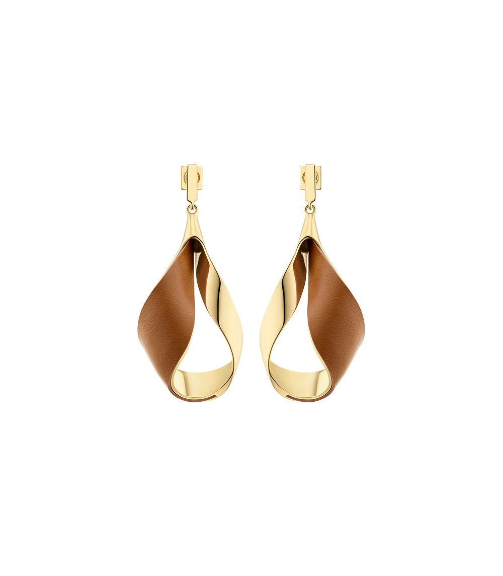 Polene Paris Boucles d’oreilles pendantes Ormé - Dorée Cuir Camel