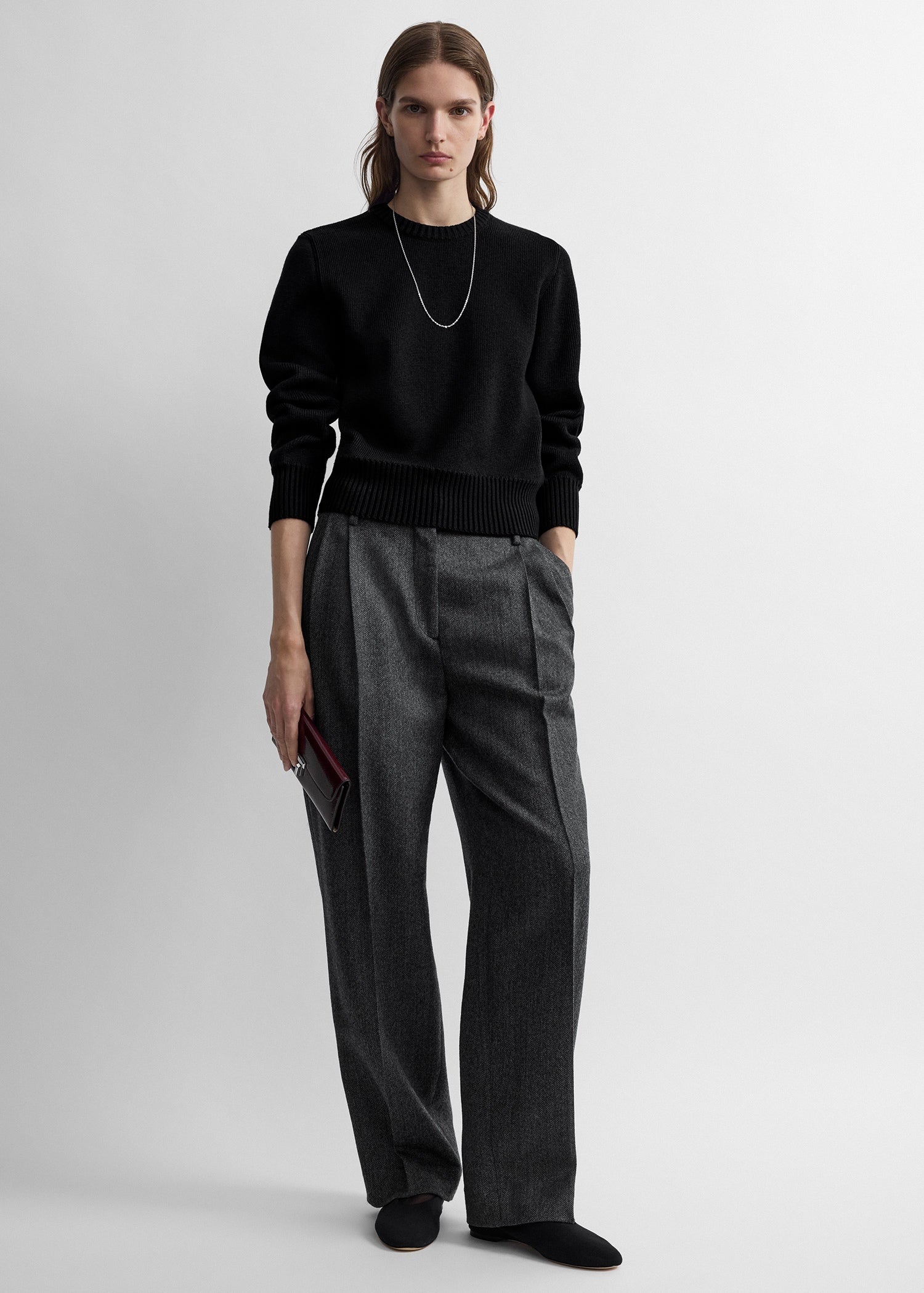 Toteme Studio Herringbone double-pleat trousers grey melange