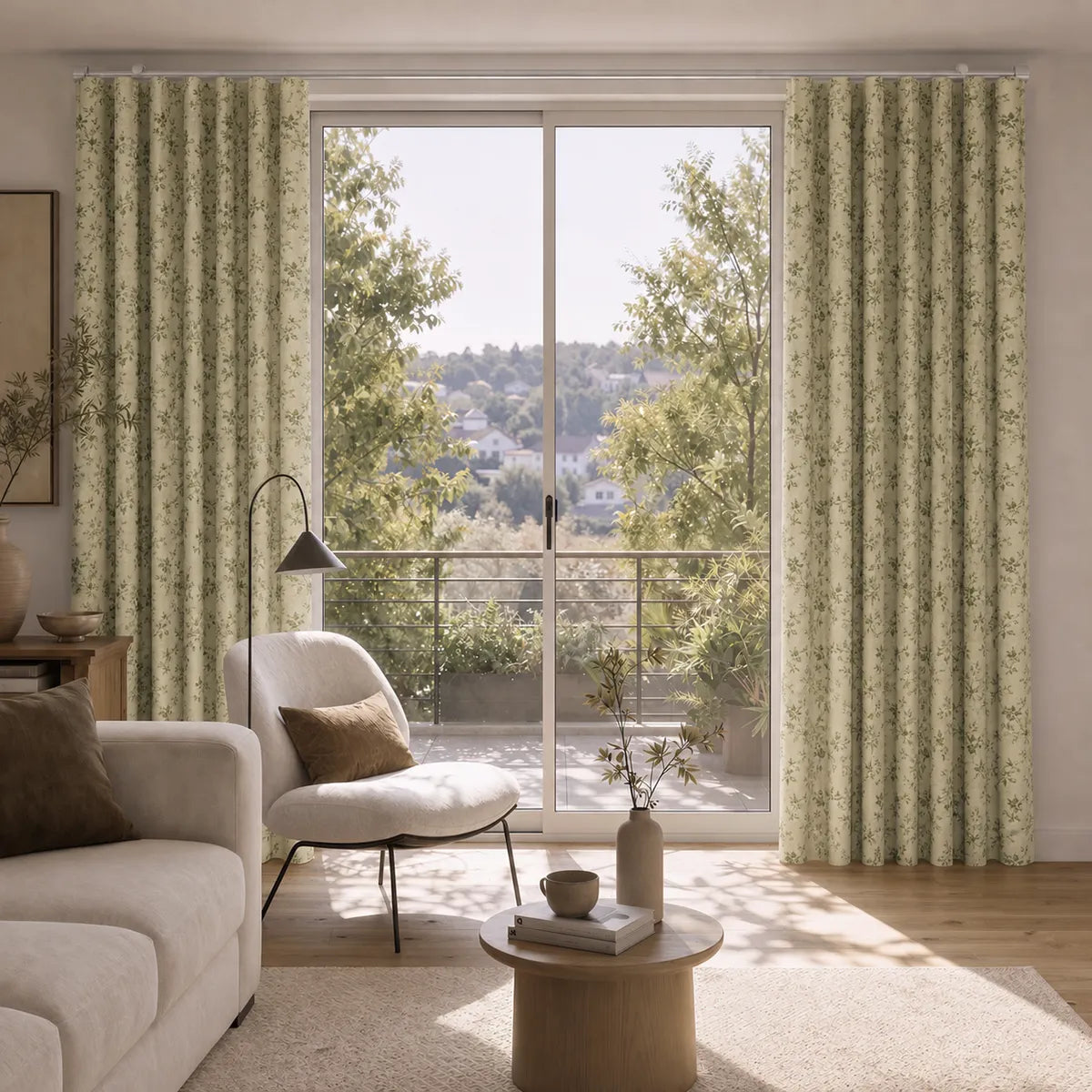 TWOPAGES Sara Le Print Linen Ripple Fold Drapery with Snap Tape - Cato Traverse Rod