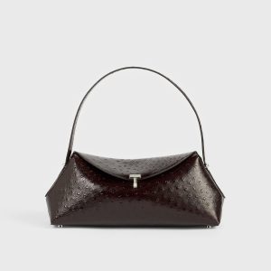 Toteme Studio T-lock ostrich-embossed shoulder bordeaux