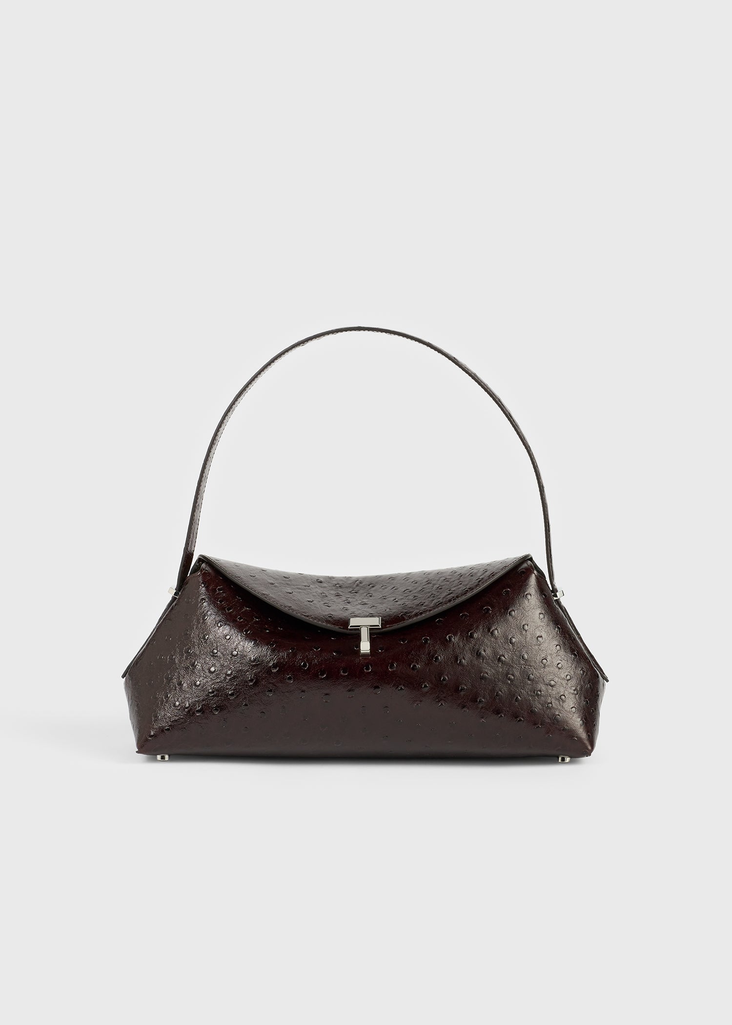 Toteme Studio T-lock ostrich-embossed shoulder bordeaux