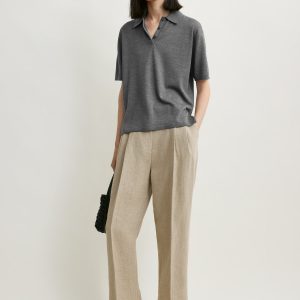 Toteme Studio Wool-silk polo shirt grey melange petite
