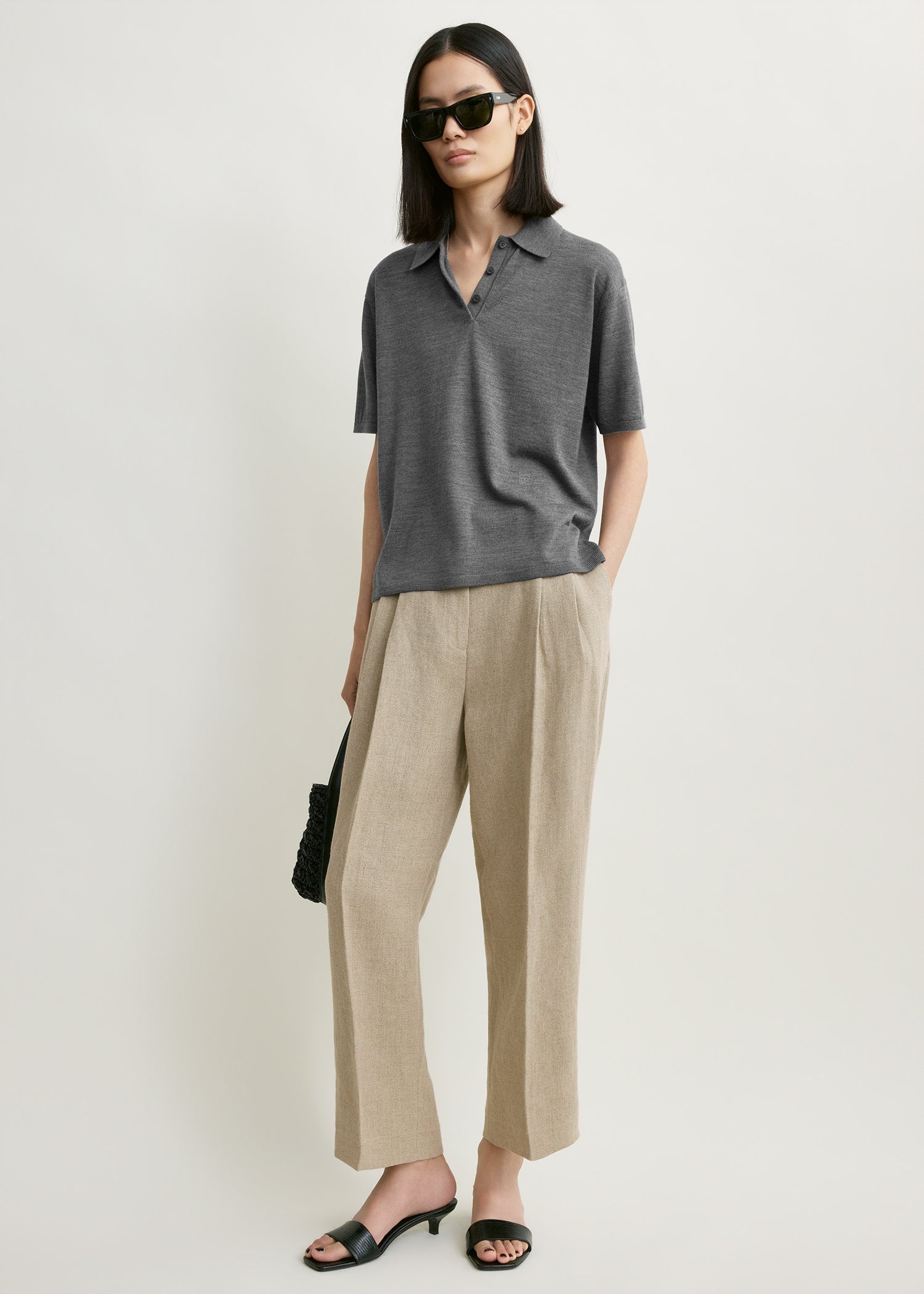 Toteme Studio Wool-silk polo shirt grey melange petite