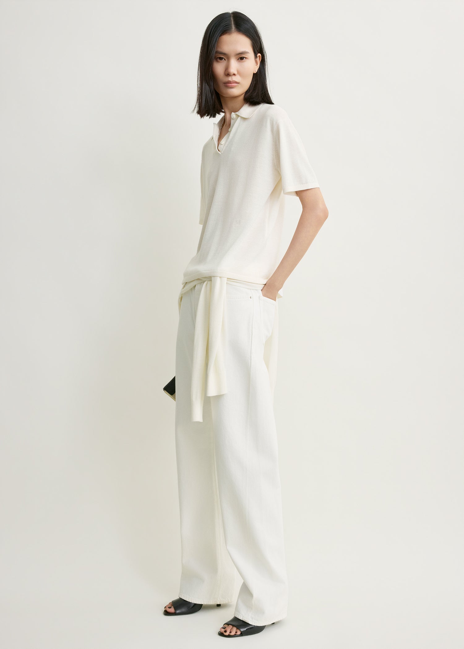 Toteme Studio Wool-silk polo shirt white