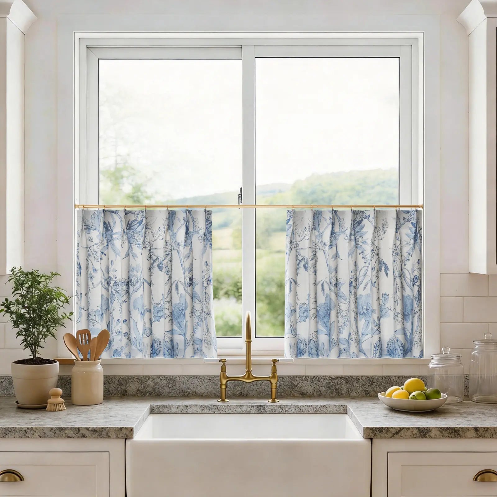 TWOPAGES Holly Country Floral Pleated Cafe Curtains