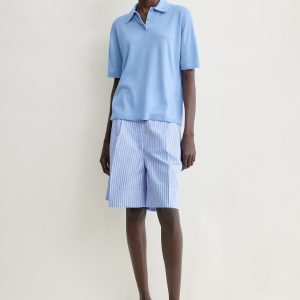 Toteme Studio Striped cotton shorts blue/white petite