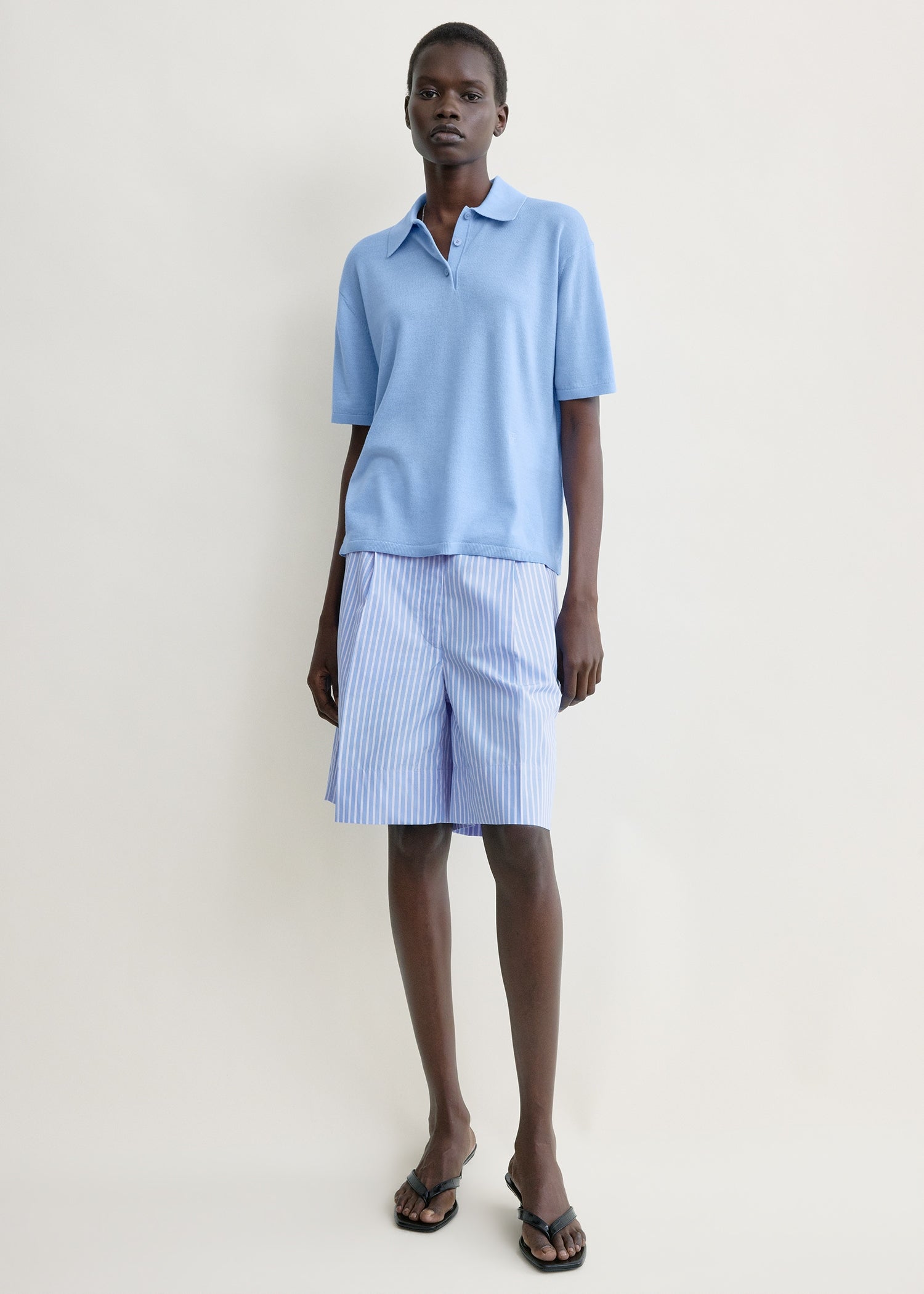 Toteme Studio Striped cotton shorts blue/white petite