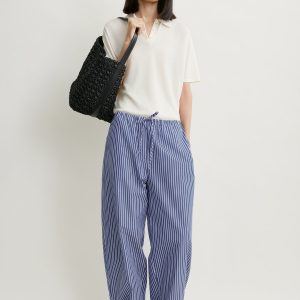 Toteme Studio Striped drawstring cotton trousers ink blue/pink stripe