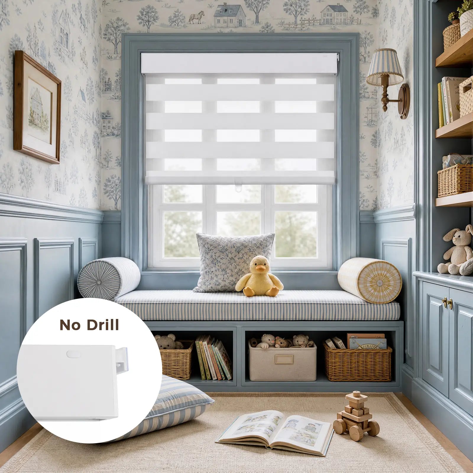 TWOPAGES Brio No-Drill Light Filtering Zebra Shade Cordless