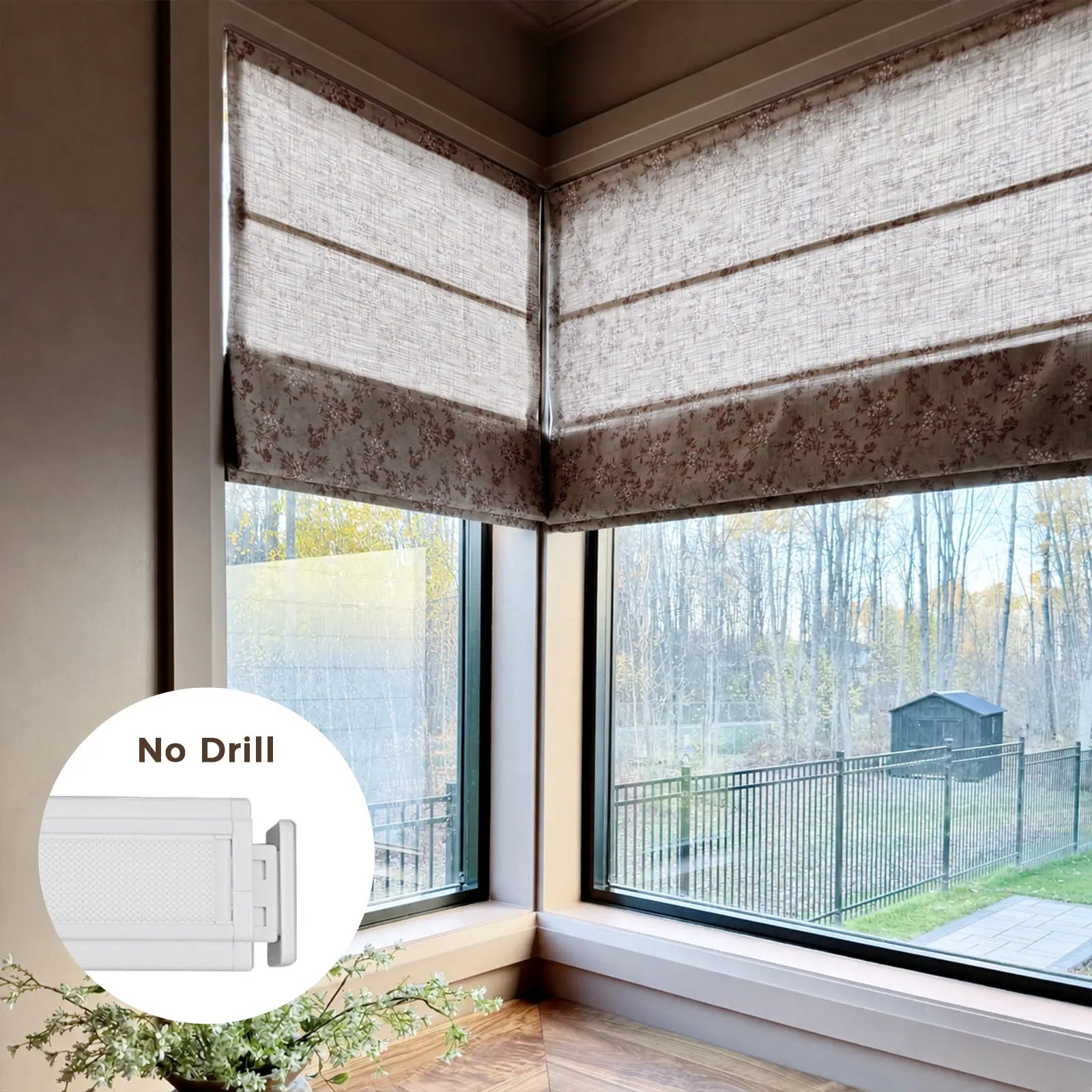 TWOPAGES Sara Le Printed Flat Fold No-Drill Roman Shade Cordless