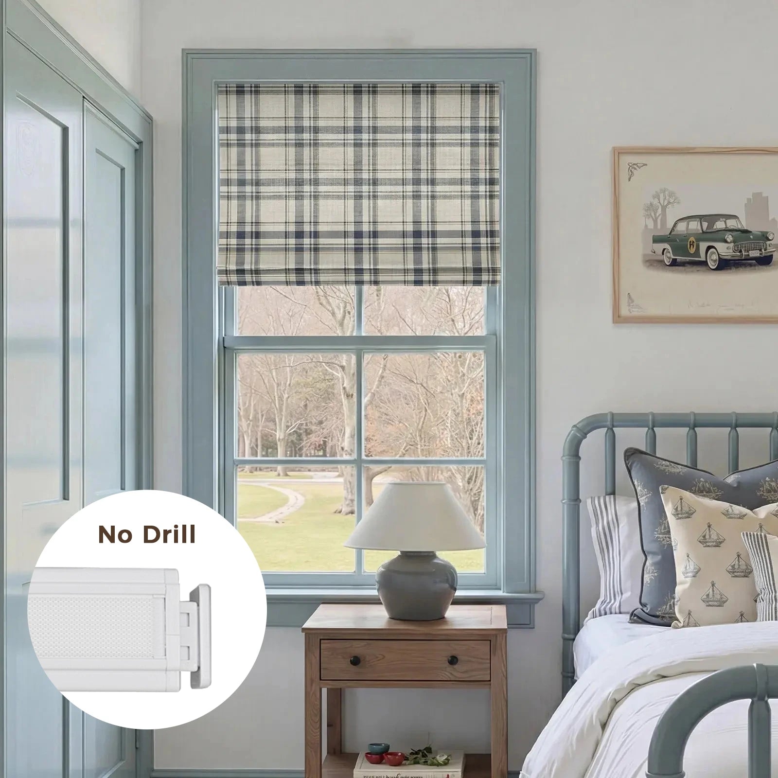 TWOPAGES Kim Morrow Print Flat Fold No-Drill Roman Shade Cordless