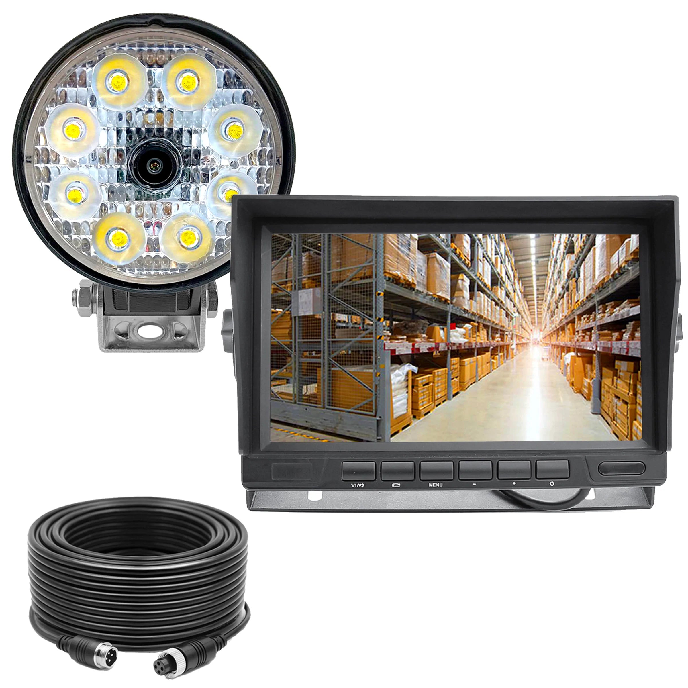 Dashcam Forklift Flood Work Light 1080P Camera System w/ 7" LCD - Light Up Any Work/Dark AREA with