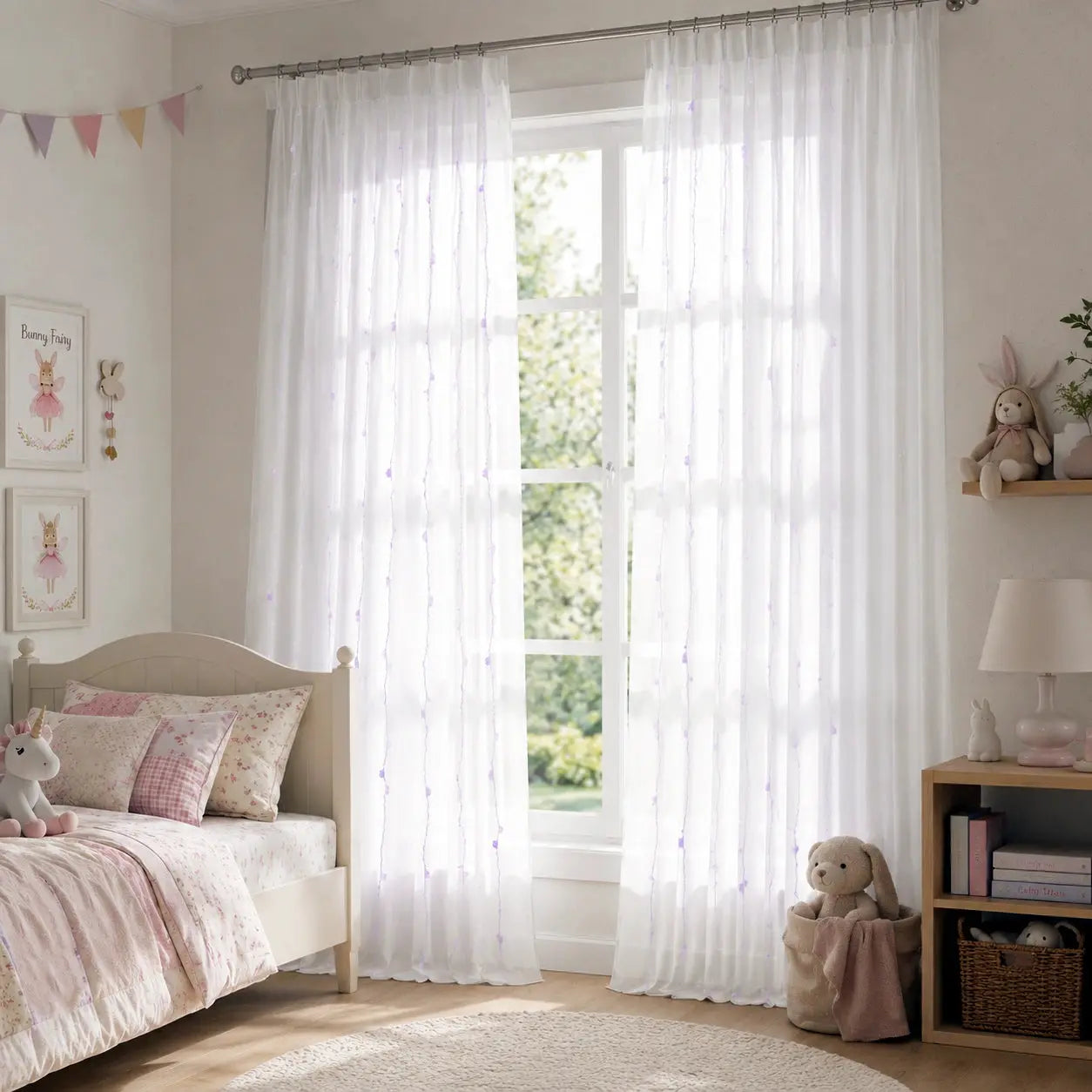 TWOPAGES Eliza UV Color-Changing Embroidered Sheer Curtain Pleated