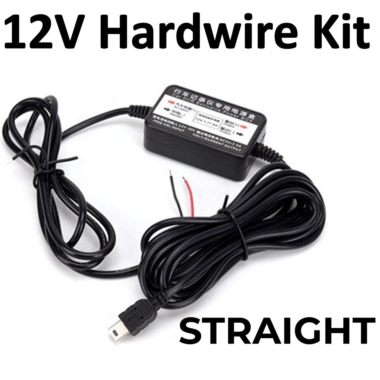 Dashcam Mini-USB 12V Straight Hard Wire Power Cable for Dash Cams