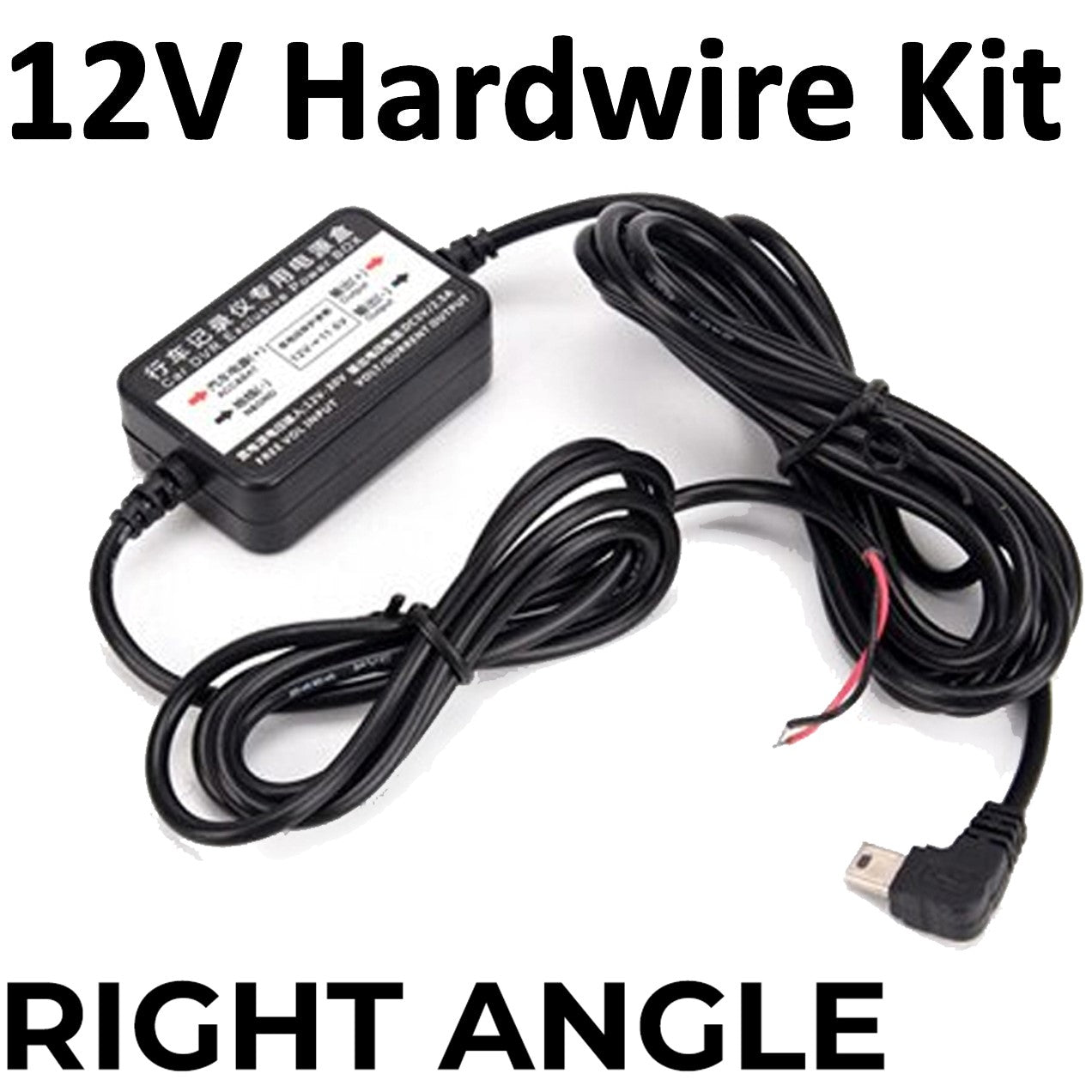 Dashcam Mini-USB 12V Right Angle Hard Wire Power Cable for Dash Cams