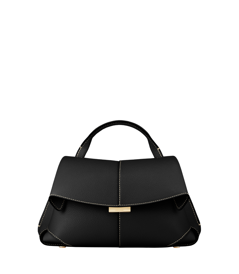 Polene Paris Mokki Mini - Noir Coutures Ecrues Grainé