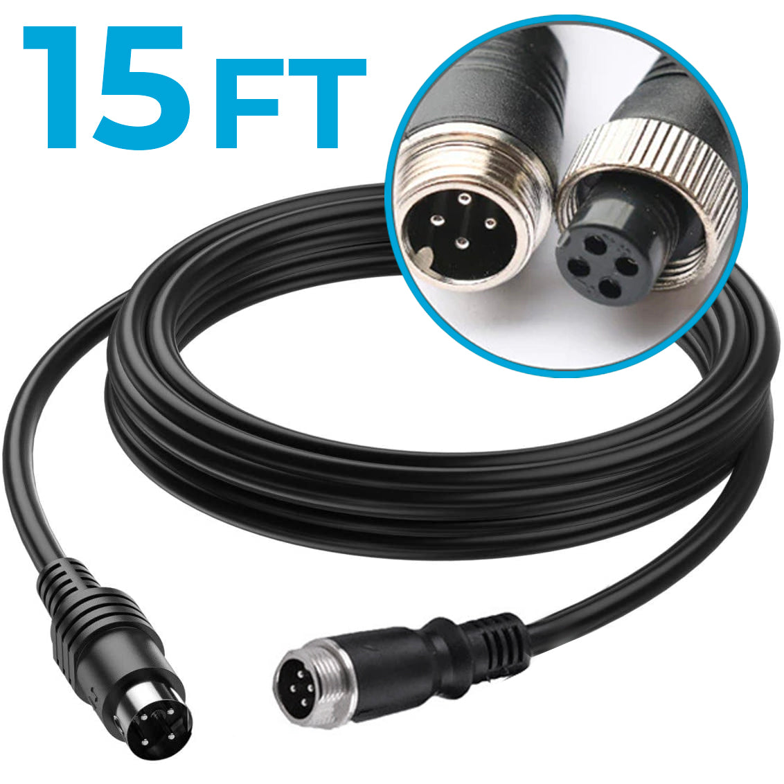 Dashcam 15 Ft Heavy Duty 4 PIN Cable for 4G MNVR/MDVR/BACKUP Systems