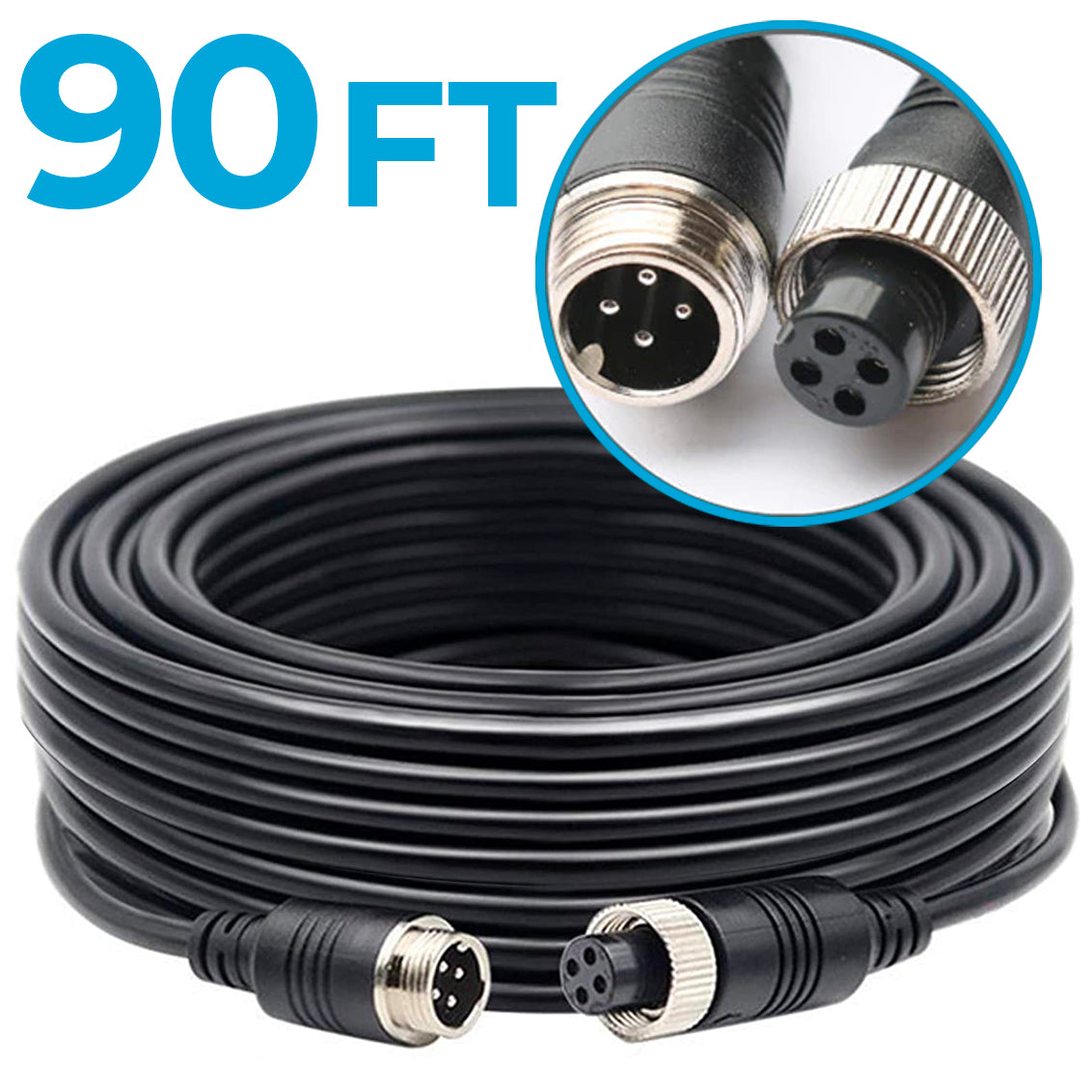 Dashcam 90 Ft Heavy Duty 4Pin Cable for 4G MNVR/MDVR/BACKUP Systems