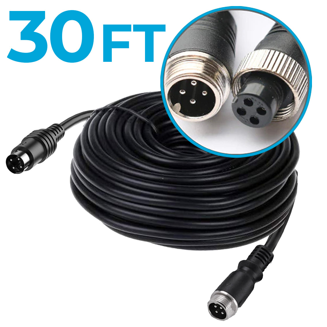 Dashcam 30 Ft Heavy Duty 4 PIN Cable for 4G MNVR/MDVR/BACKUP Systems