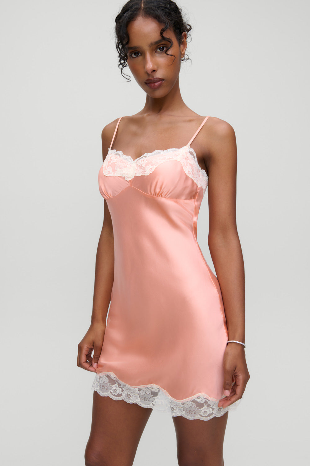 Frankies Bikinis x Devon Lee Carlson Liz Silk Slip Dress - Sunrise Peach