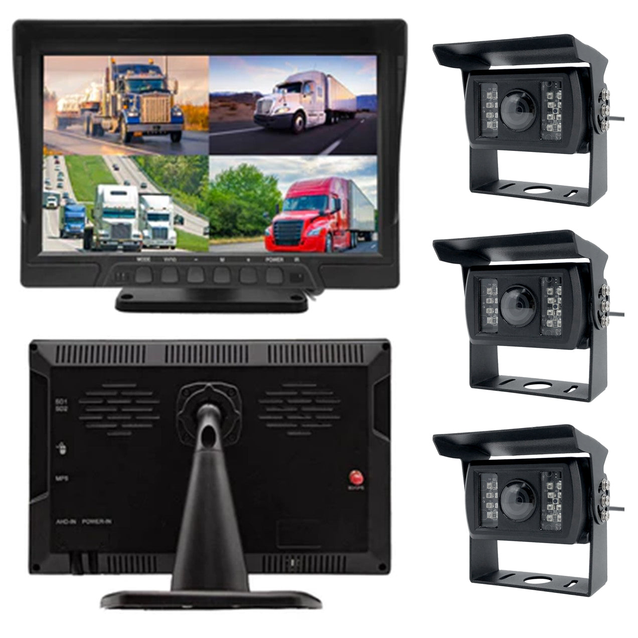 Dashcam 3RD GEN Multi-Camera DVR System, 2 to 4 1080P CAMS w/ GPS, 10" LCD, HEAVY DUTY for TRUCKER