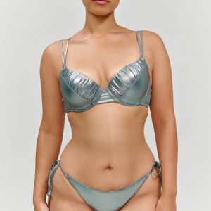 Frankies Bikinis x KHY Cherish Metallic Push Up Bikini Top - Chrome