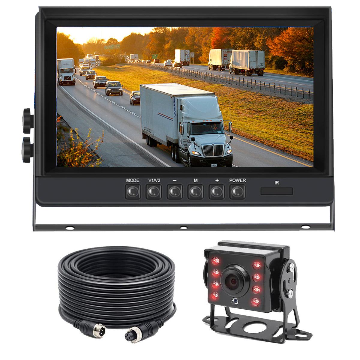 Dashcam 1080P Wired Backup Camera for Trucks. Heavy Duty, 9" LCD! 1080P Cam with Super Night Visio