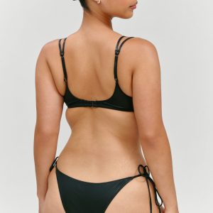 Frankies Bikinis x KHY Mackenzie Metallic String Bikini Bottom - Black Chrome