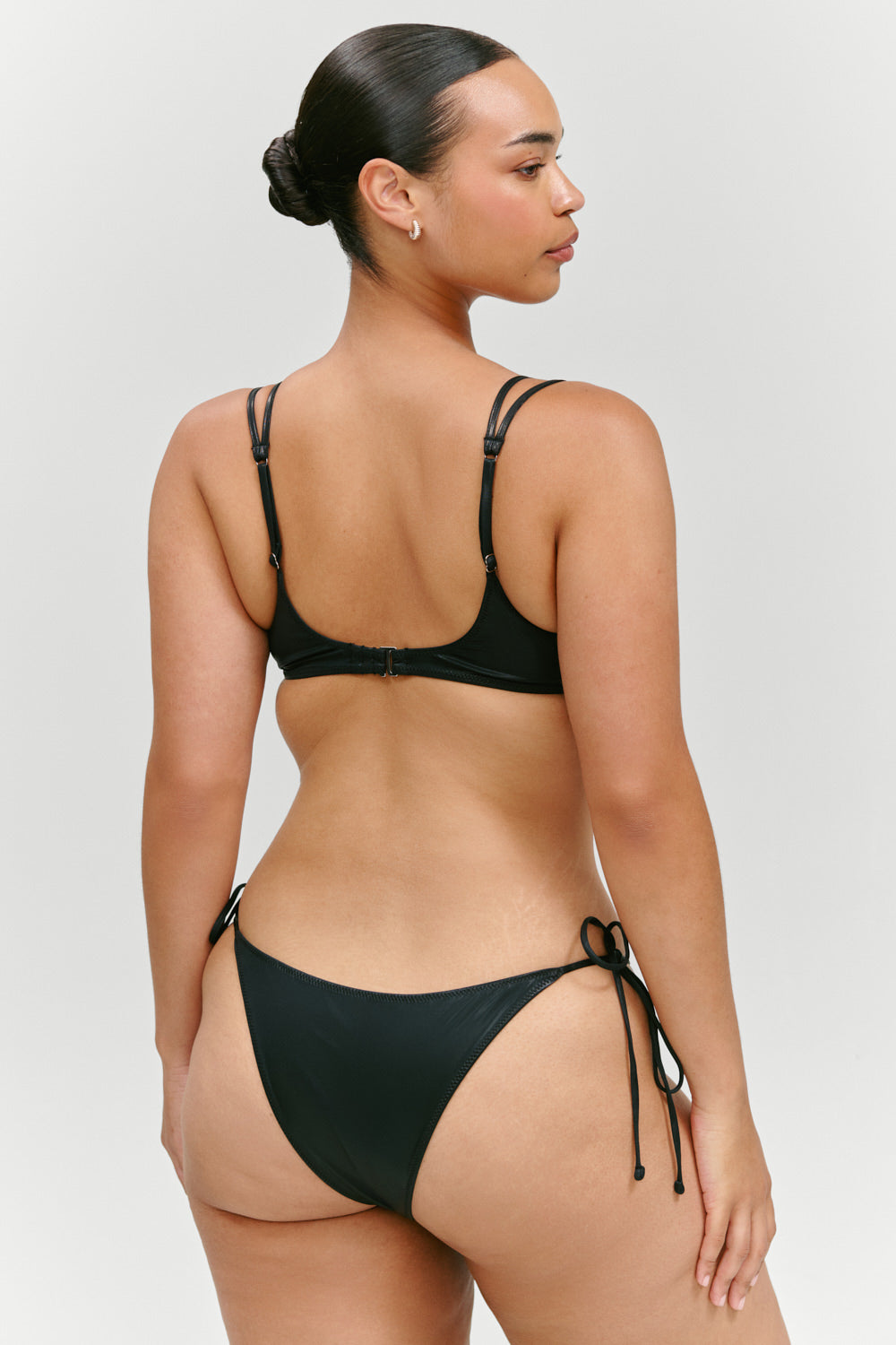 Frankies Bikinis x KHY Mackenzie Metallic String Bikini Bottom - Black Chrome
