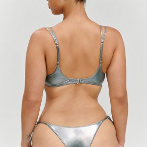 Frankies Bikinis x KHY Mackenzie Metallic String Bikini Bottom - Chrome