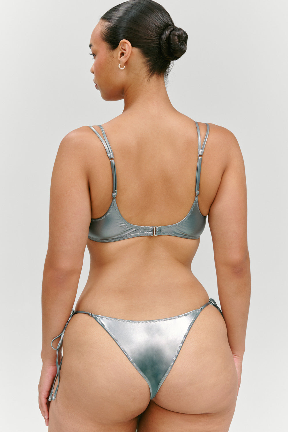 Frankies Bikinis x KHY Mackenzie Metallic String Bikini Bottom - Chrome