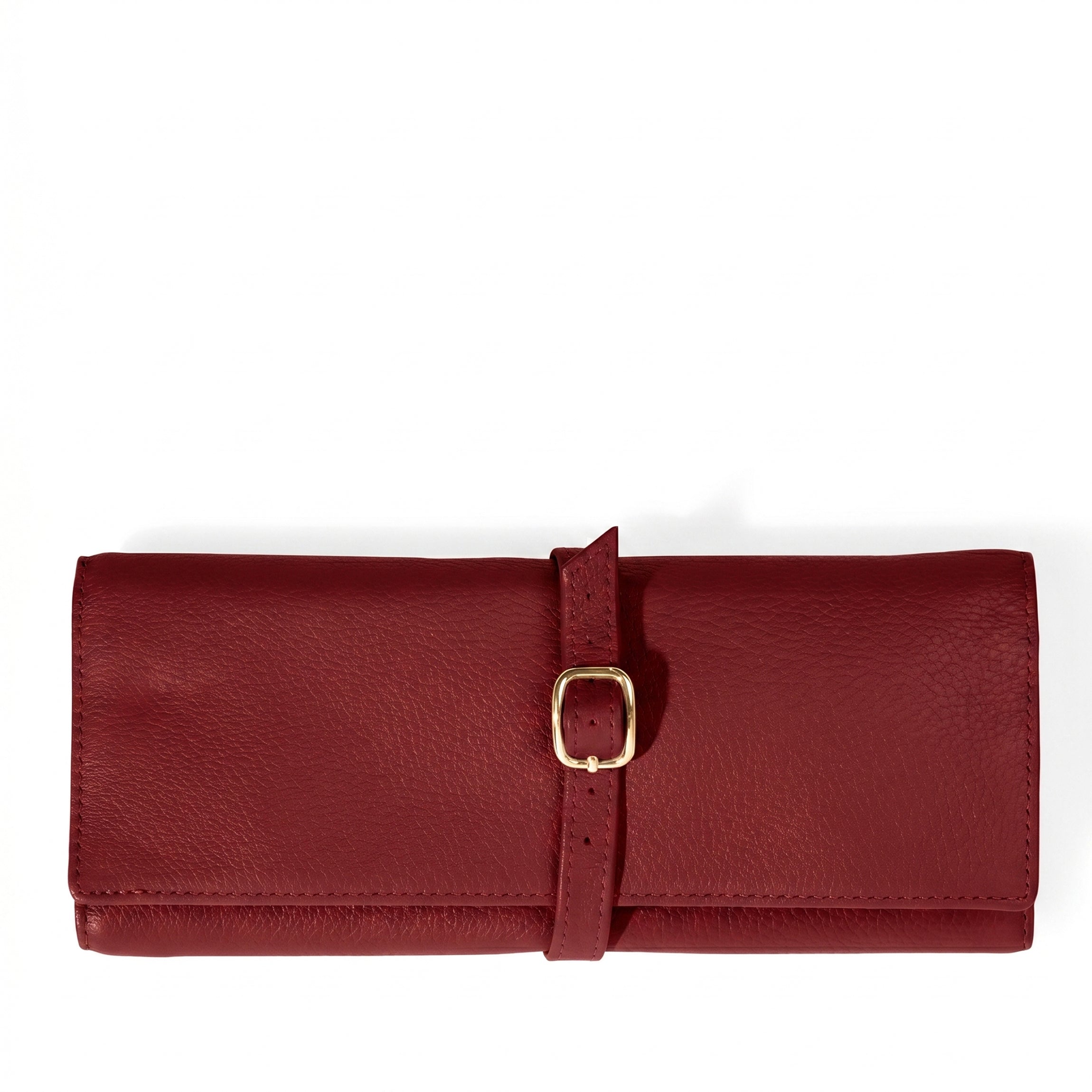 Leatherology Buckled Jewelry Roll Garnet Red