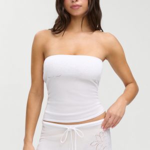 Frankies Bikinis Margot Knit Tube Top - White Hibiscus