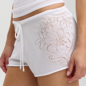 Frankies Bikinis Sophie Knit Mini Shorts - White Hibiscus