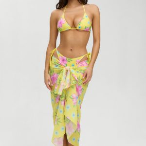 Frankies Bikinis Alessia Floral Cotton Sarong - Hibiscus Lemonade