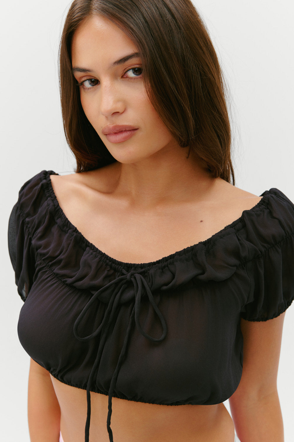 Frankies Bikinis Paulina Cropped Blouse - Black