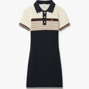 Casablanca Café Culture Wool Stripe Polo Mini Dress