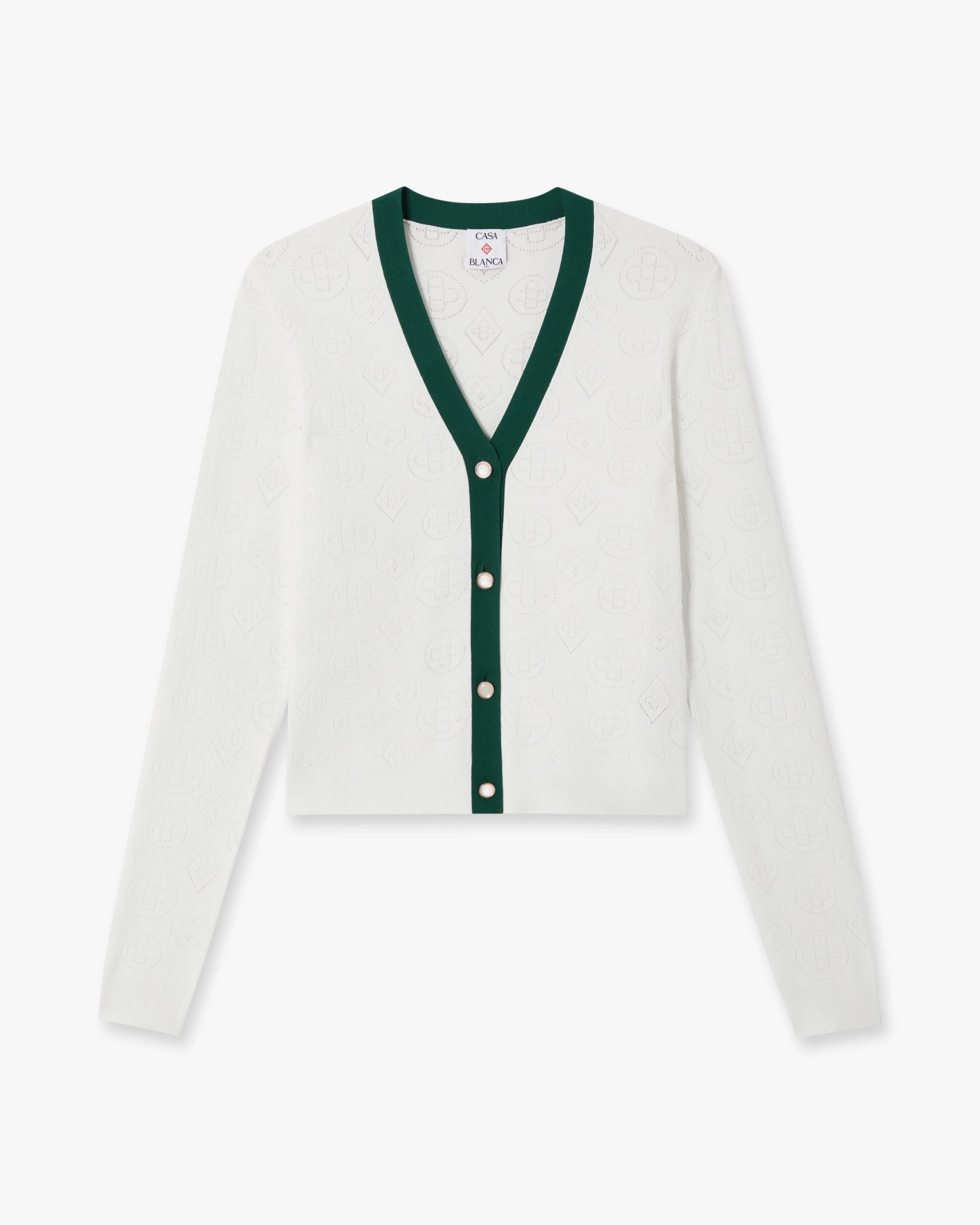 Casablanca White Pointelle Monogram Cardigan