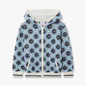 Casablanca Children's Blue Monogram Zip-Up Hooded Sweatshirt