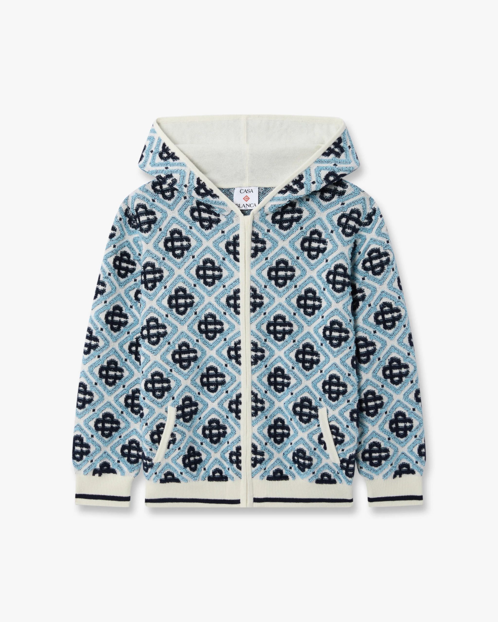 Casablanca Children's Blue Monogram Zip-Up Hooded Sweatshirt